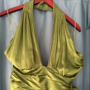 Silk party top in forest green